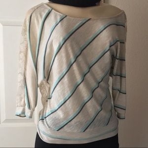 Lace Back Top with Cream & Turquoise front